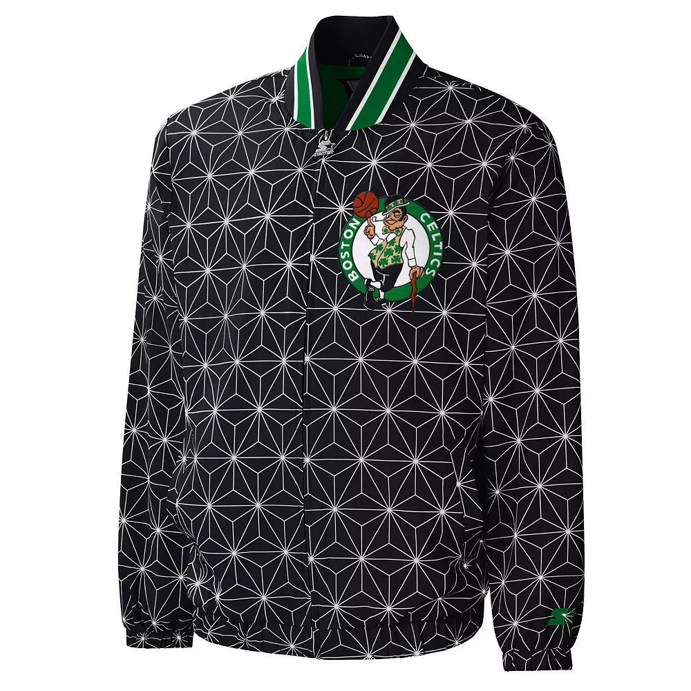 Men's Starter Black Boston Celtics In-Field Play Fashion Satin Full-Zip Varsity Jacket,  Product Image