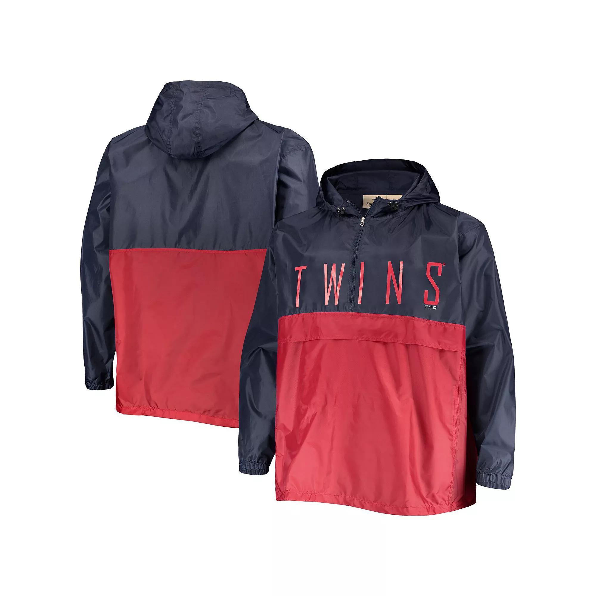 Men's Navy/Red Minnesota Twins Big & Tall Split Body Anorak Half-Zip Jacket, Size: 2XB, Blue Product Image