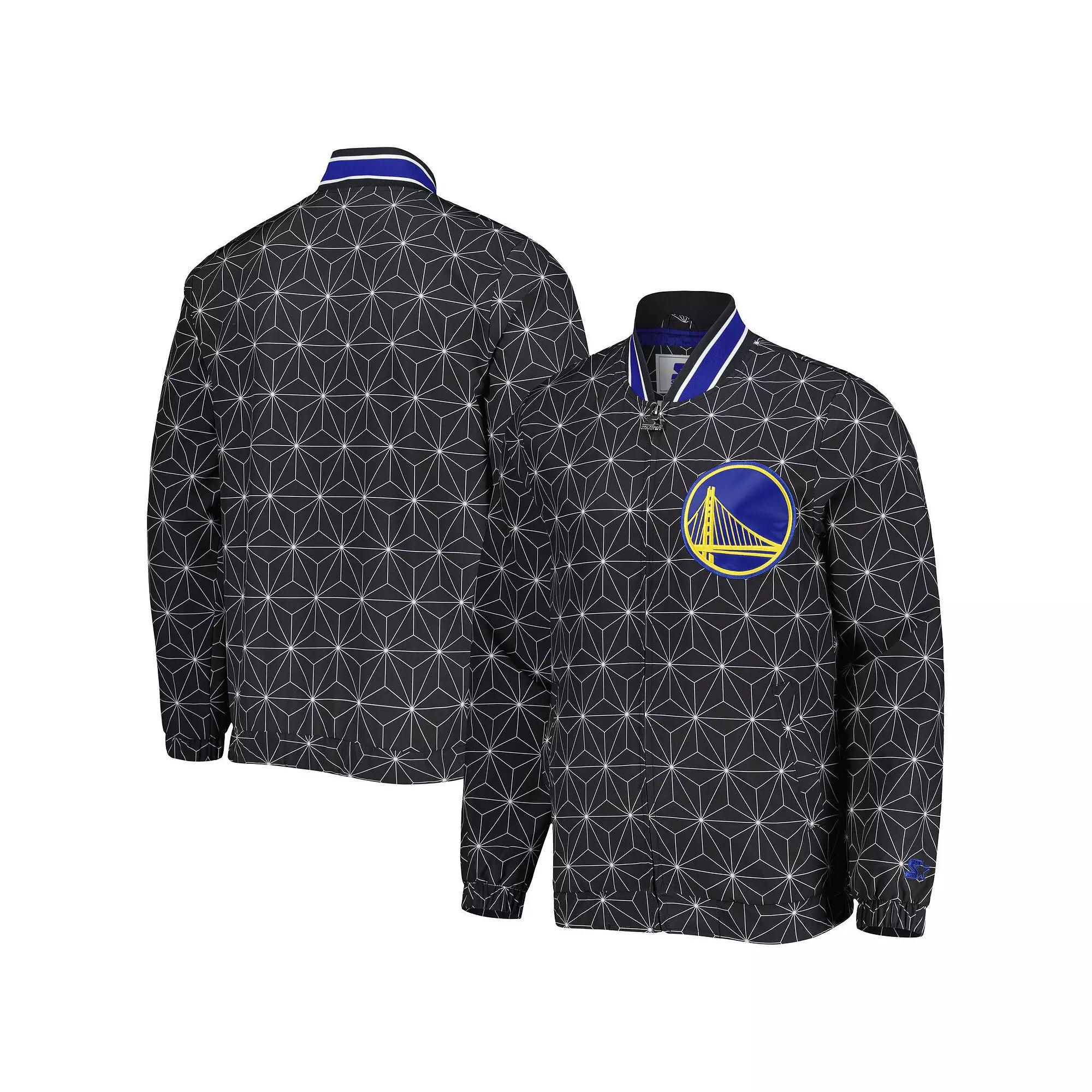 Men's Starter Black Golden State Warriors In-Field Play Fashion Satin Full-Zip Varsity Jacket, Size: XL Product Image