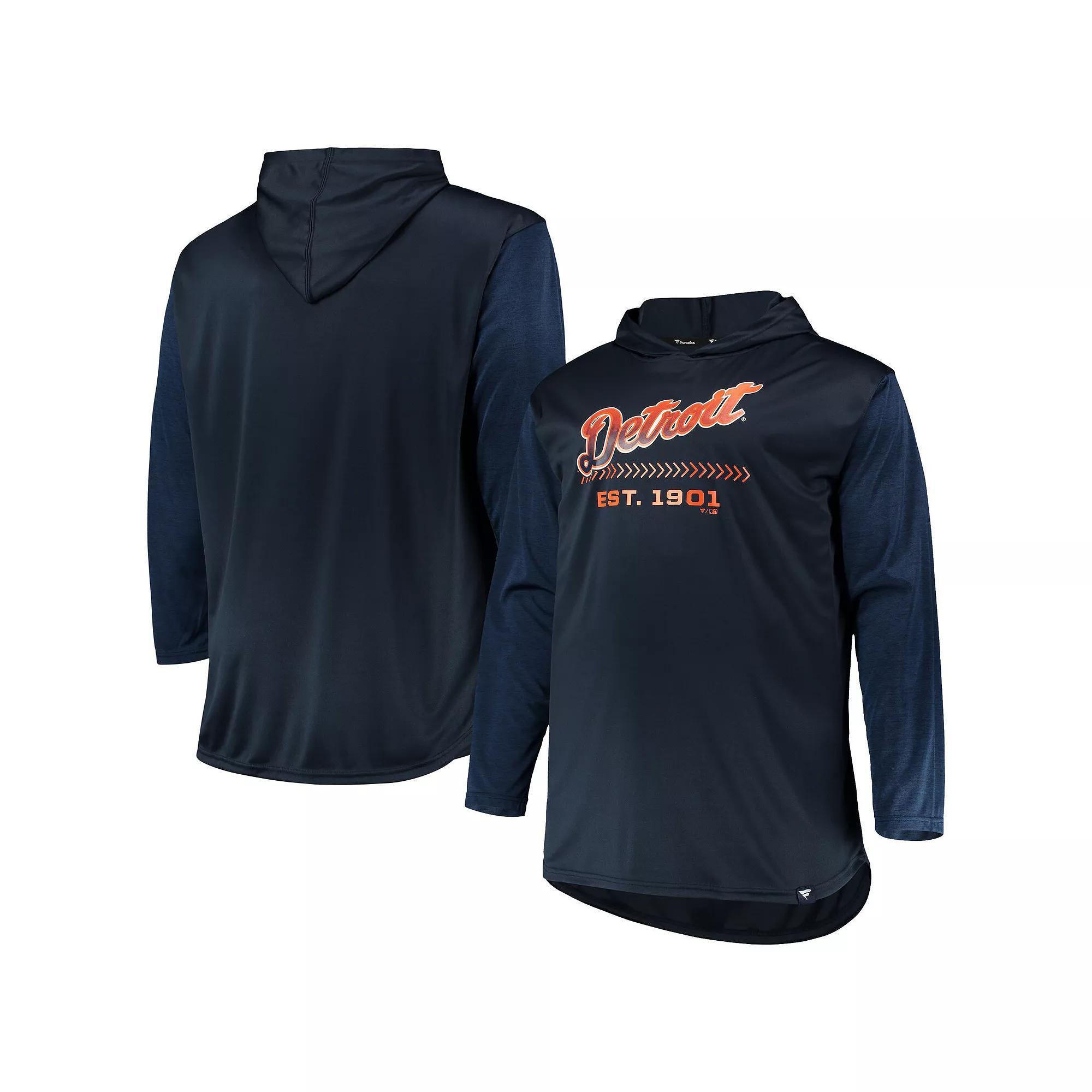 Men's Navy/Heathered Navy Detroit Tigers Big & Tall Wordmark Club Pullover Hoodie, Size: 2XB, Blue Product Image