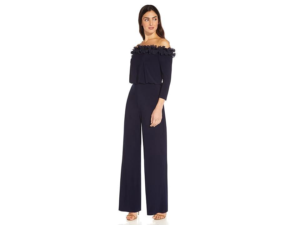 Adrianna Papell Ruffle Off-the-Shoulder 34 Sleeve Jersey Jumpsuit Product Image