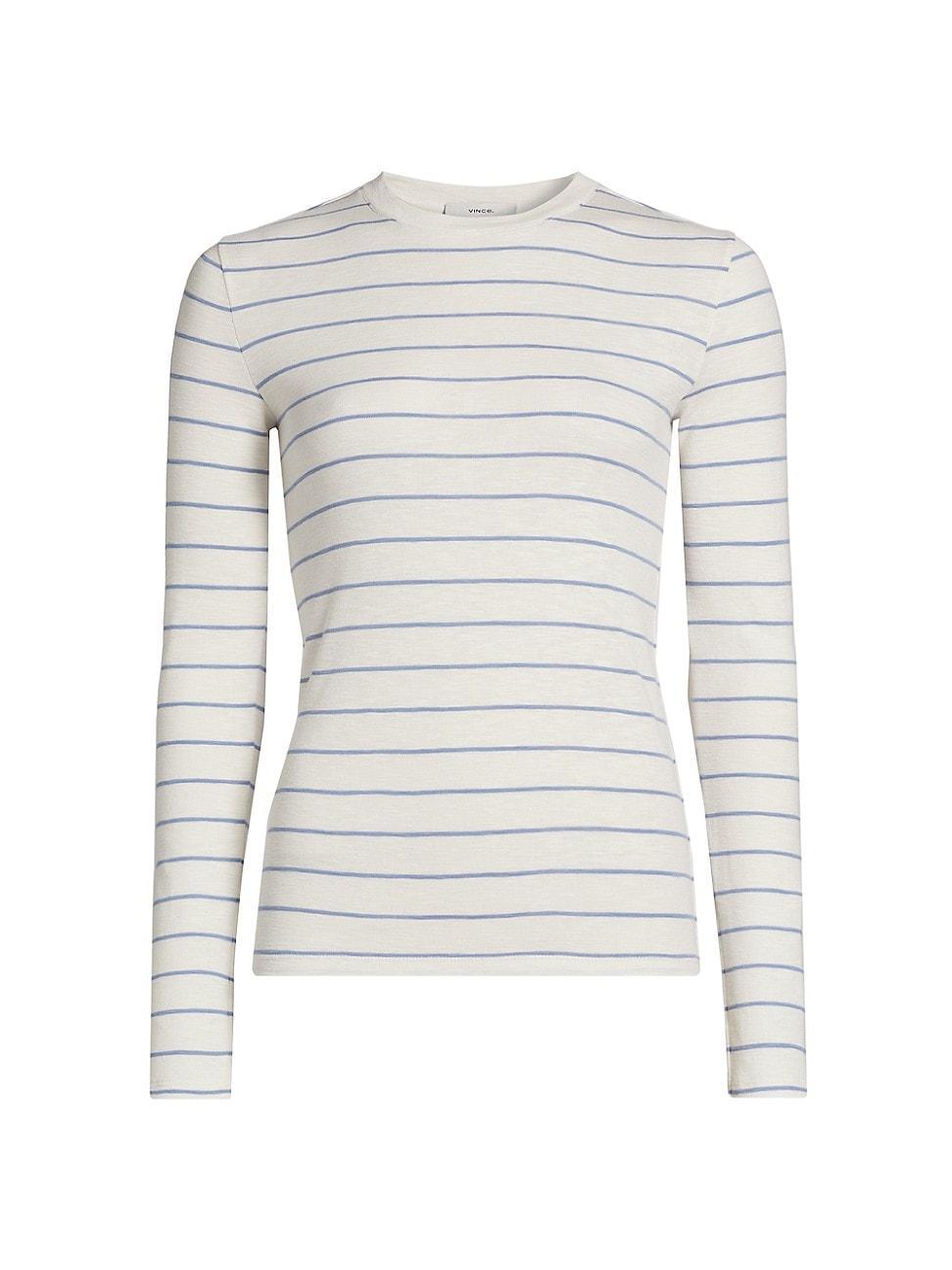 Womens Striped Cotton-Blend Crewneck Long-Sleeve T-Shirt Product Image