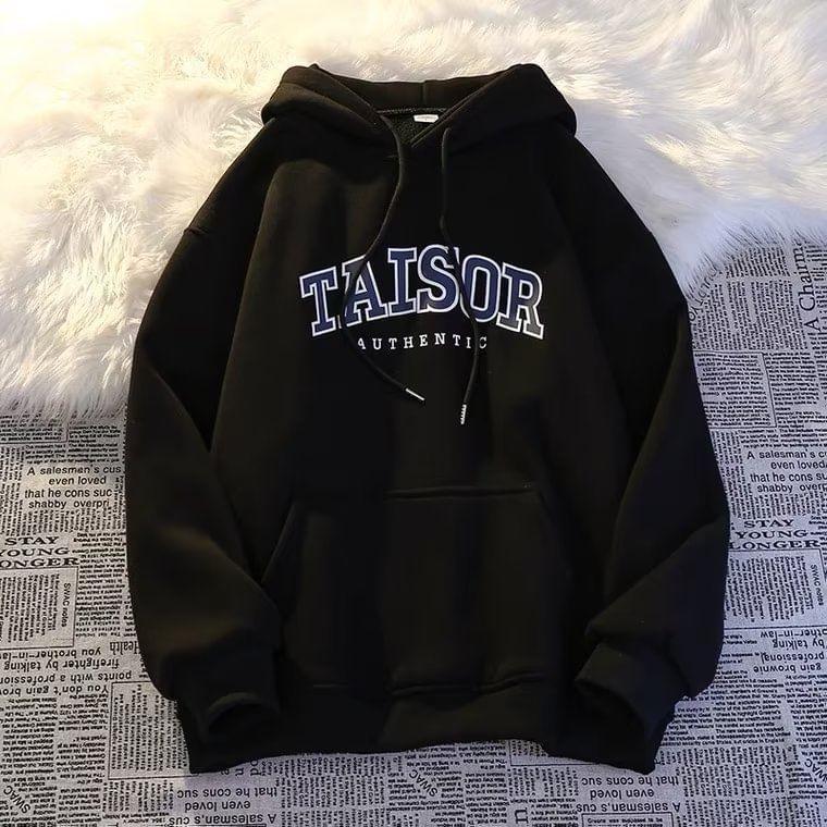 Lettering Loose Fit Hoodie Product Image