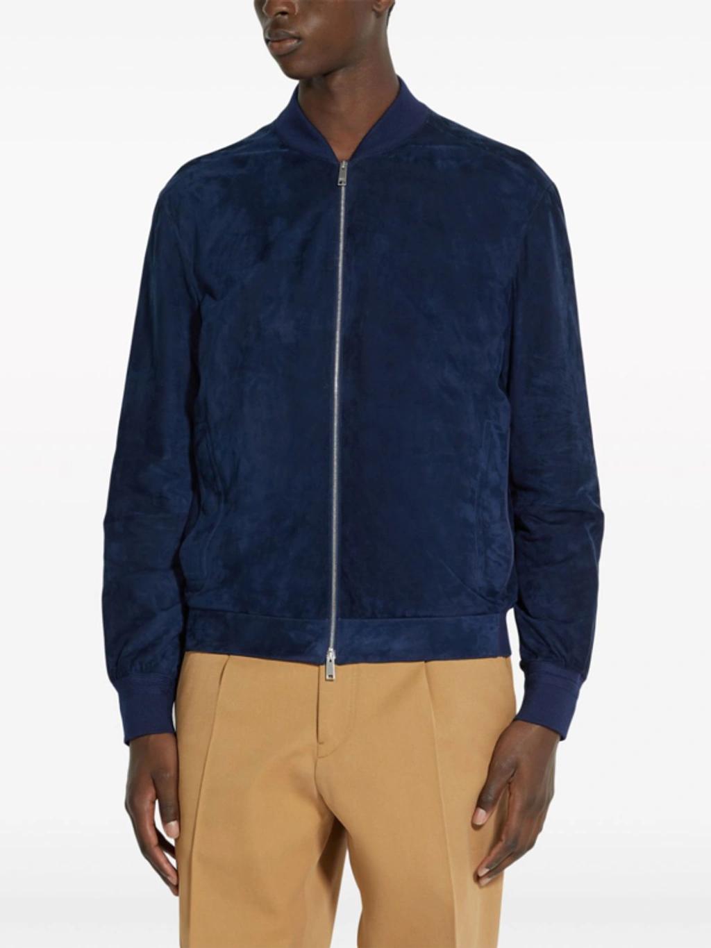 ZEGNA Suede Bomber Jacket In Utility Blue Product Image