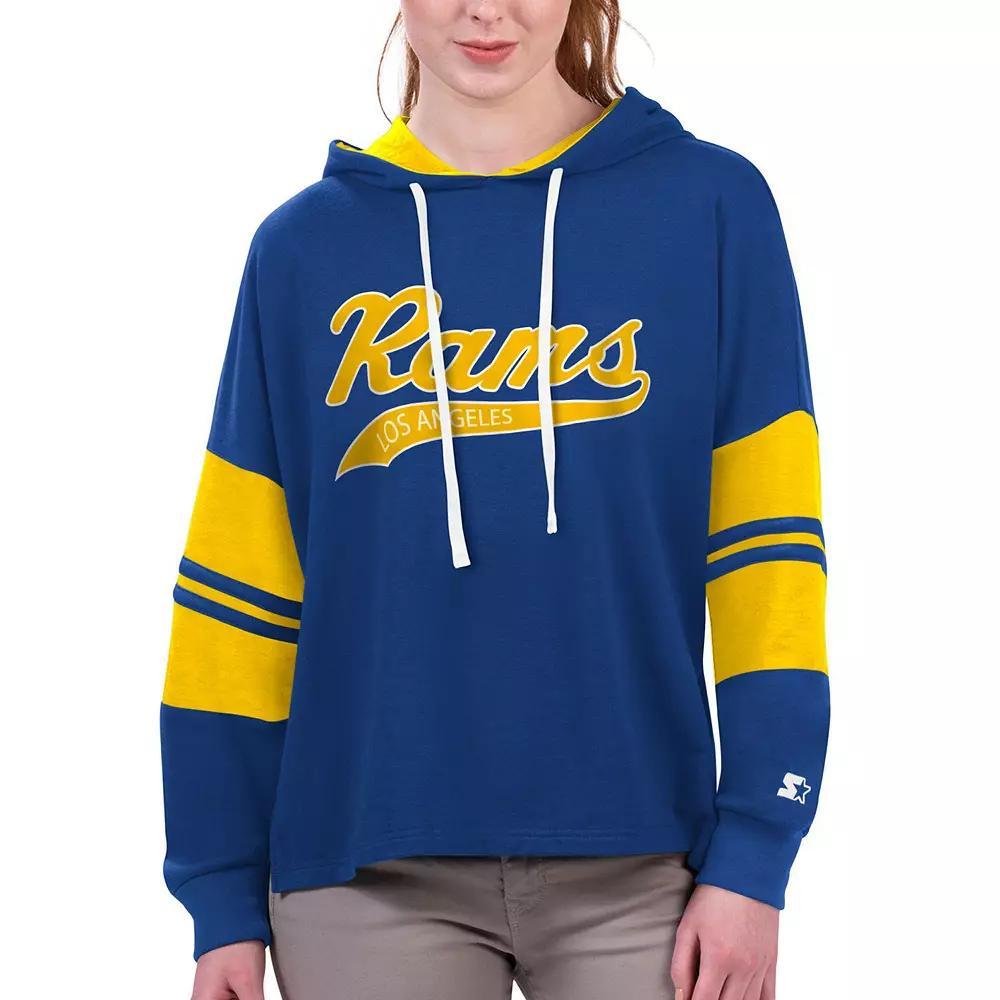 Women's Starter Royal Los Angeles Rams Bump And Run Long Sleeve Hoodie T-Shirt,  Product Image