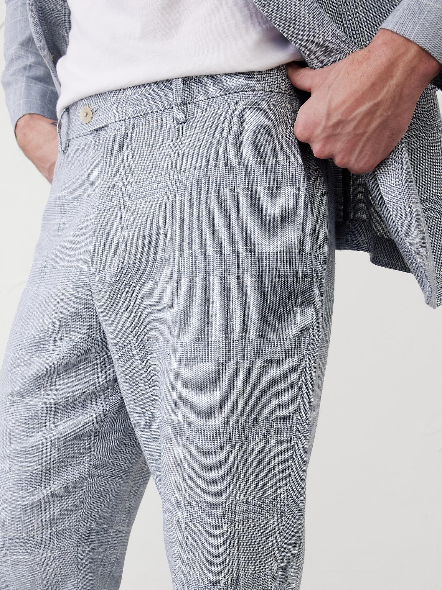 Tailored-Fit Linen-Blend Blue Glen Plaid  Suit Trouser Product Image