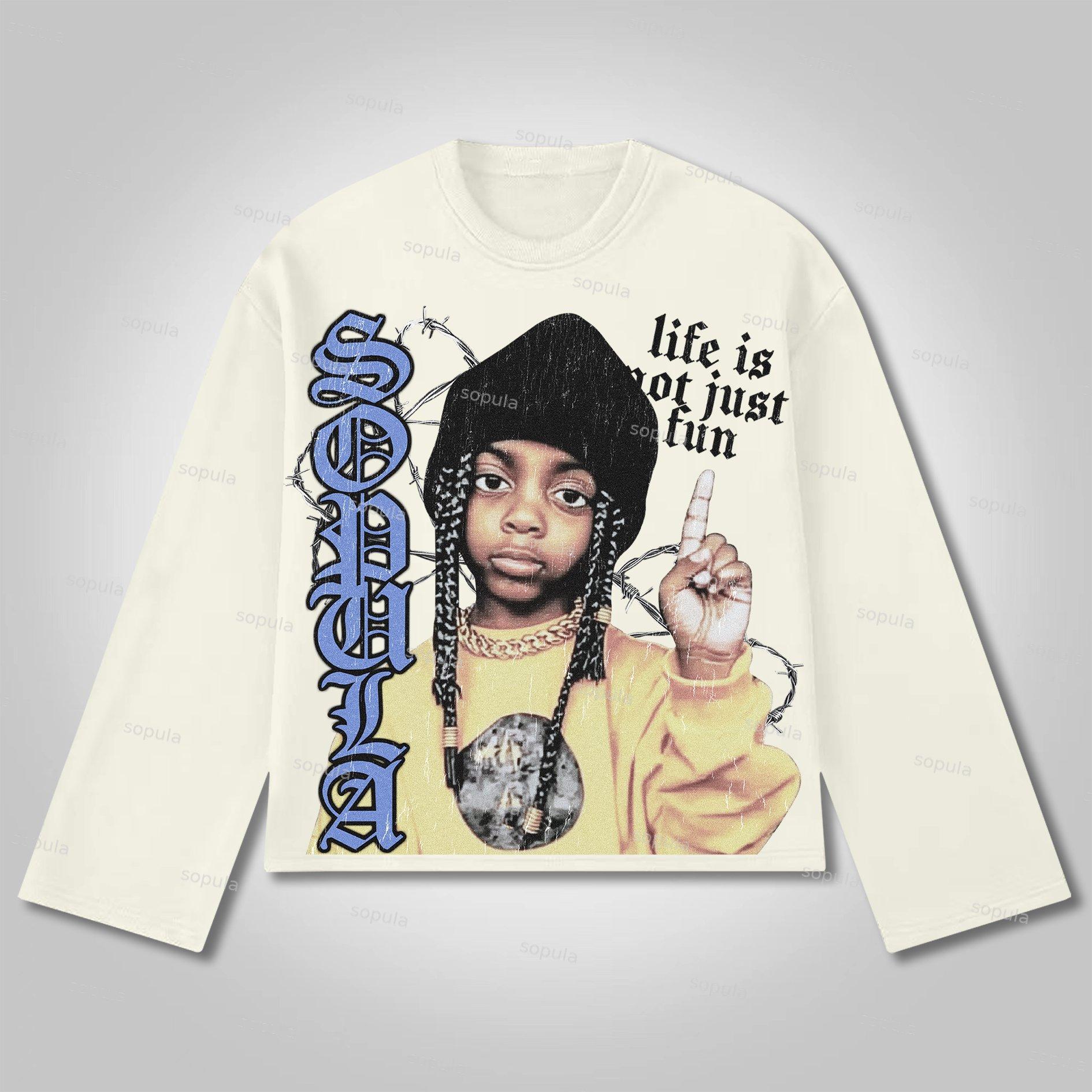Sopula Life Is Not Just Fun.vintage Portrait Graphics Cotton Long Sleeve T-Shirt Product Image