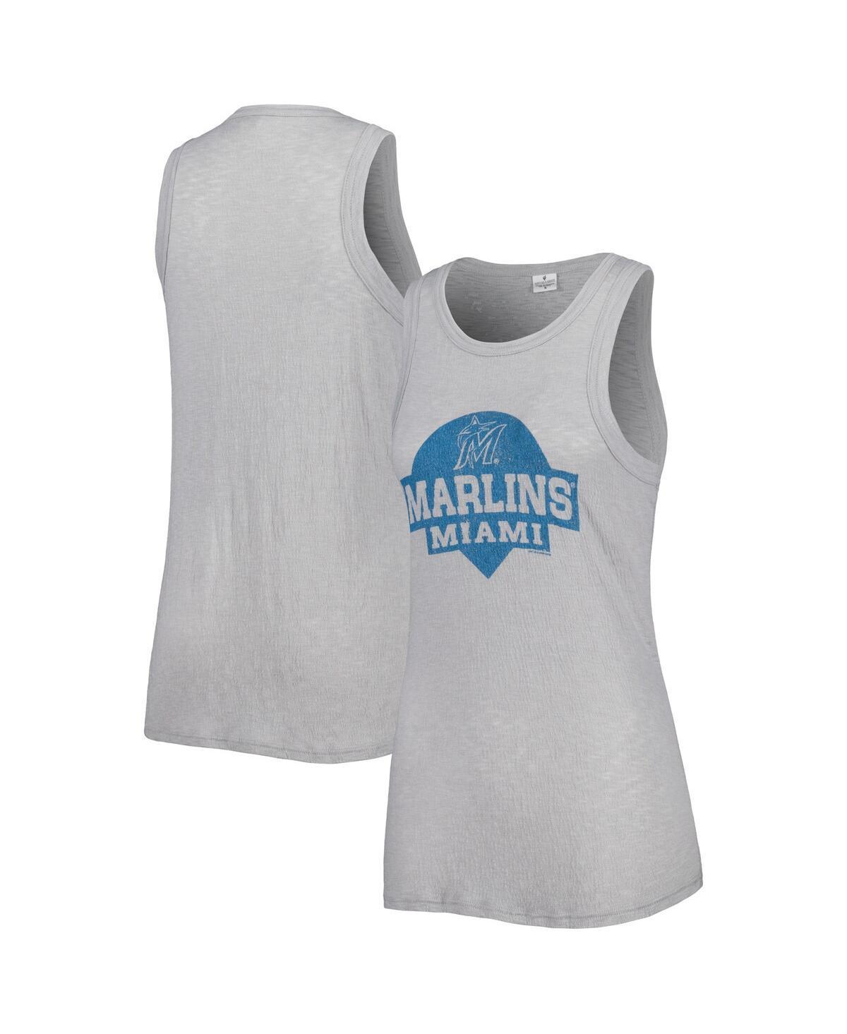 Womens Soft as a Grape Gray Miami Marlins Tri-Blend Tank Top Product Image