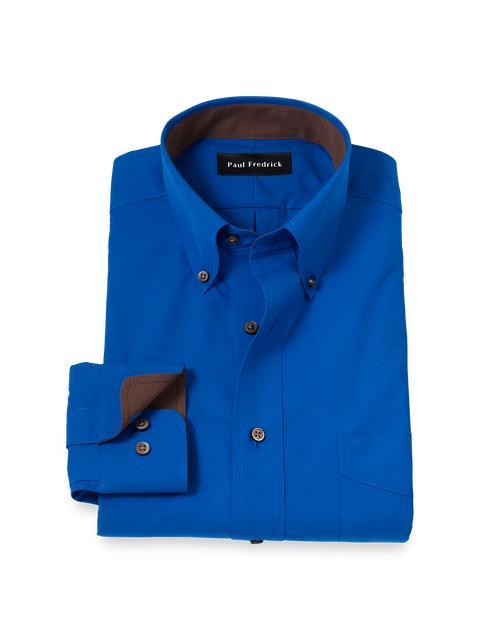 Non-Iron Cotton Solid Dress Shirt With Contrast Trim - Cobalt Product Image