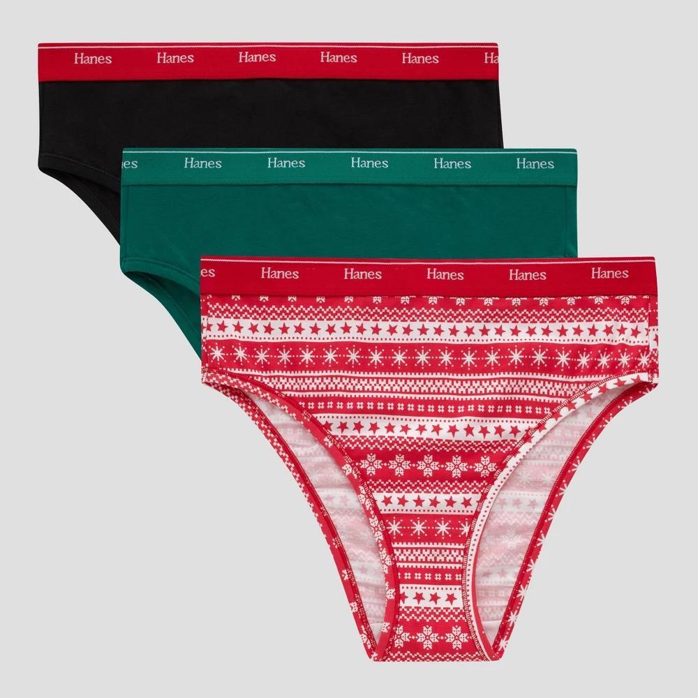 Hanes Womens 3pk Holiday Hi-Cut Briefs OC43B3 - RedBlack Product Image