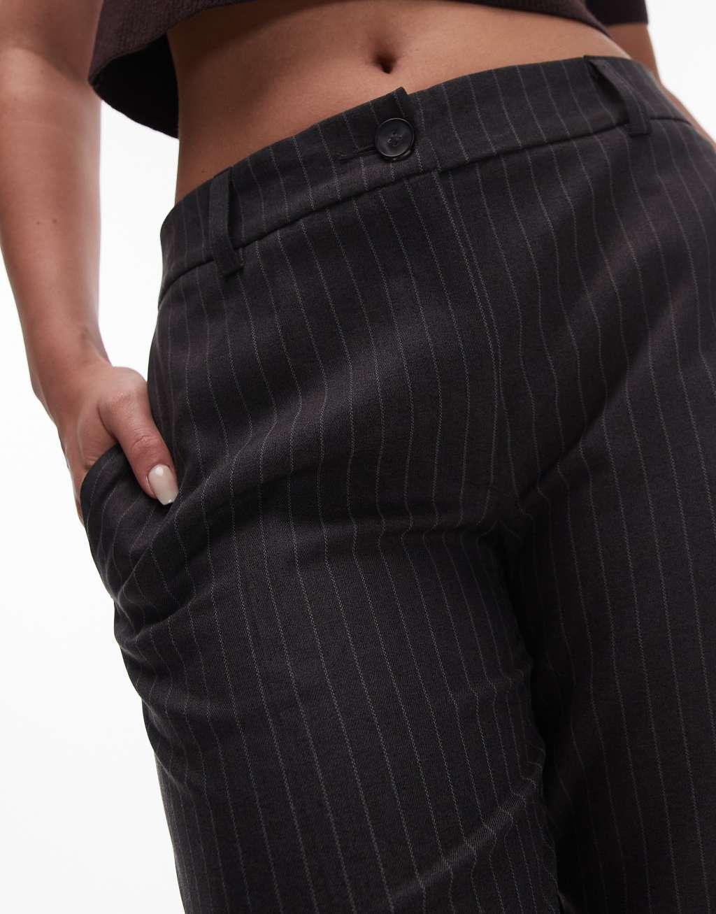 Topshop Hourglass low slung striped pants in charcoal Product Image