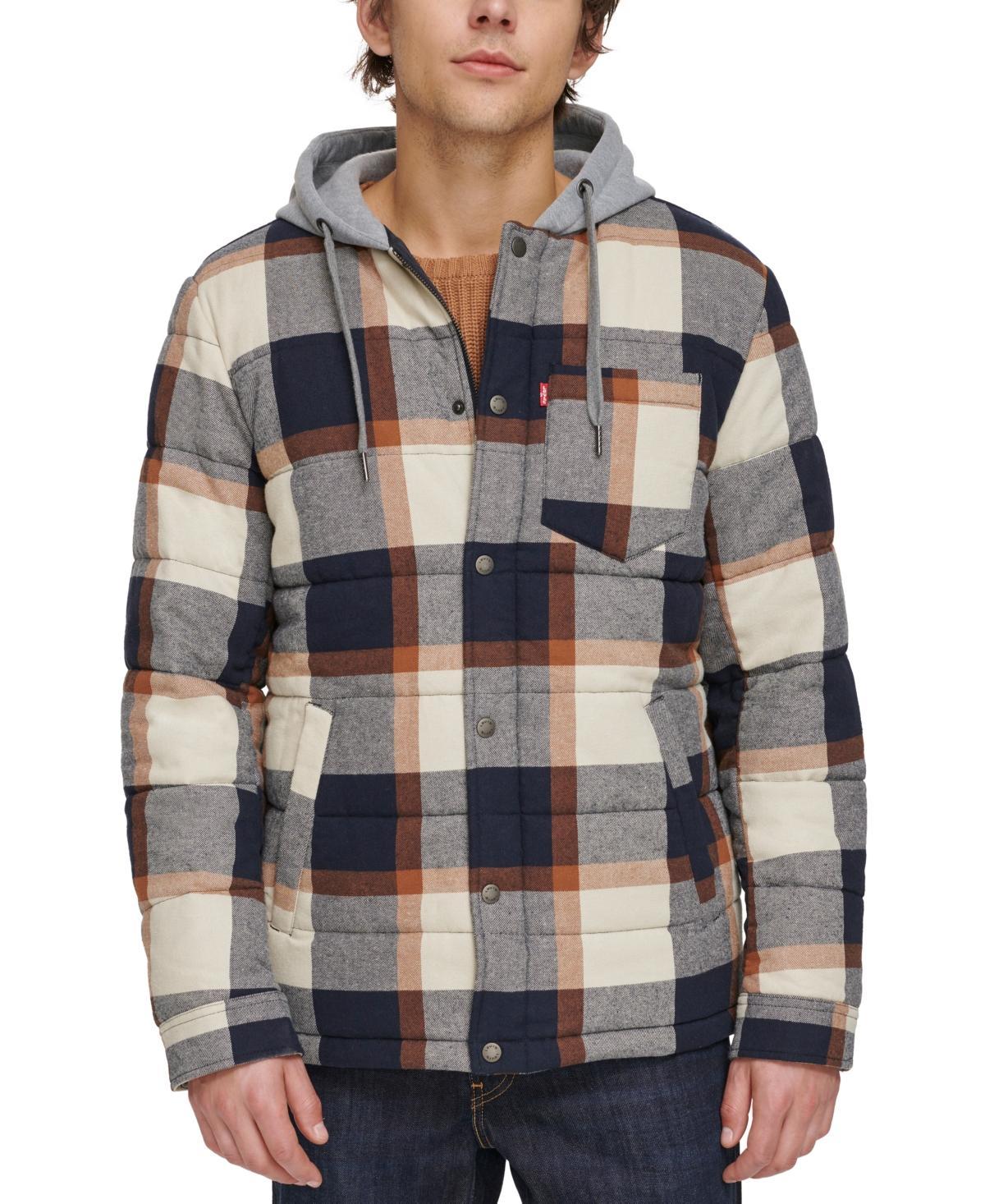 Levis Mens Plaid Quilted Hooded Shirt Jacket Product Image