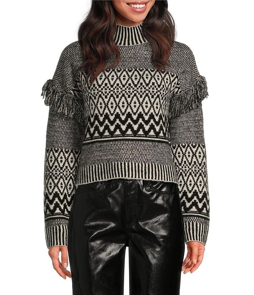 Every Wool Blend Fringe Southwestern Turtleneck Long Sleeve Coordinating Sweater Product Image