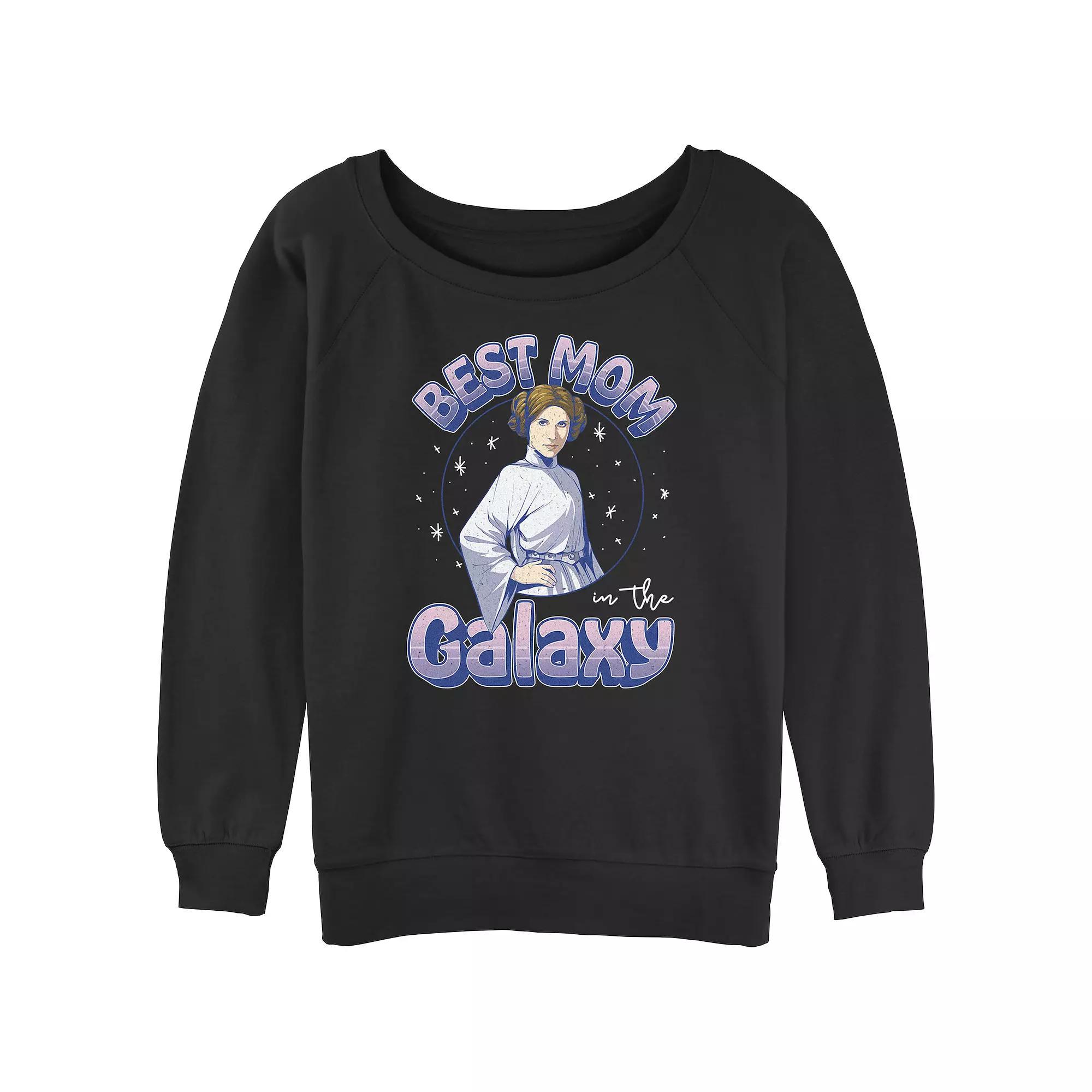 Juniors' Star Wars Best Mom In The Galaxy Princess Leia Portrait Slouchy Terry Pullover, Girl's, Size: Large, Black Product Image