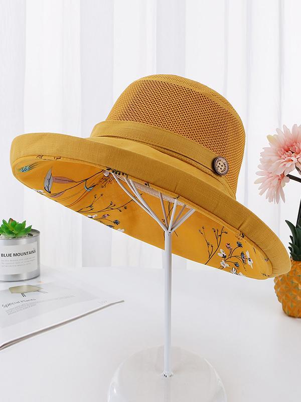 Hollow Lace-Up Printed Split-Joint Sun Hat Product Image