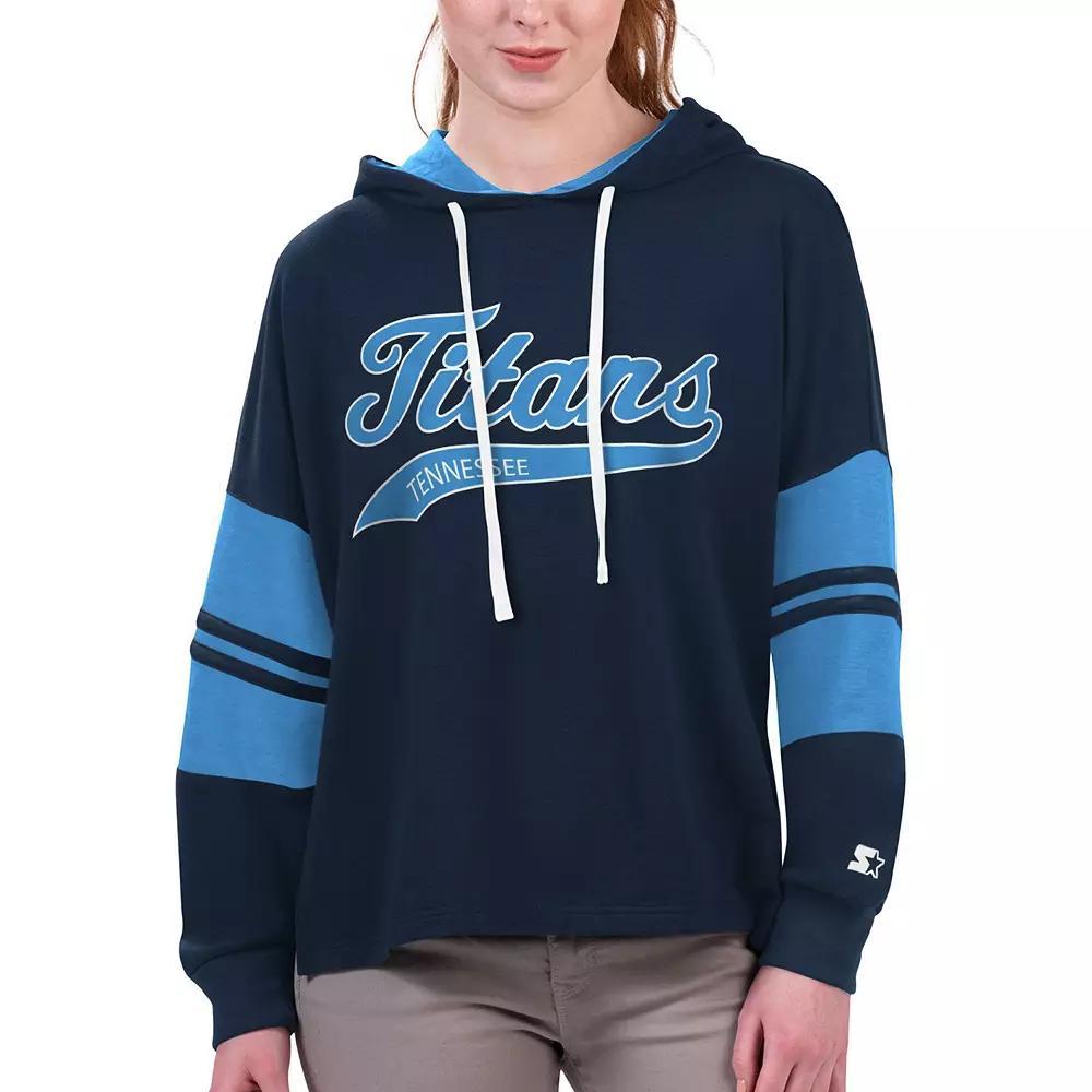 Women's Starter Navy Tennessee Titans Bump And Run Long Sleeve Hoodie T-Shirt,  Product Image