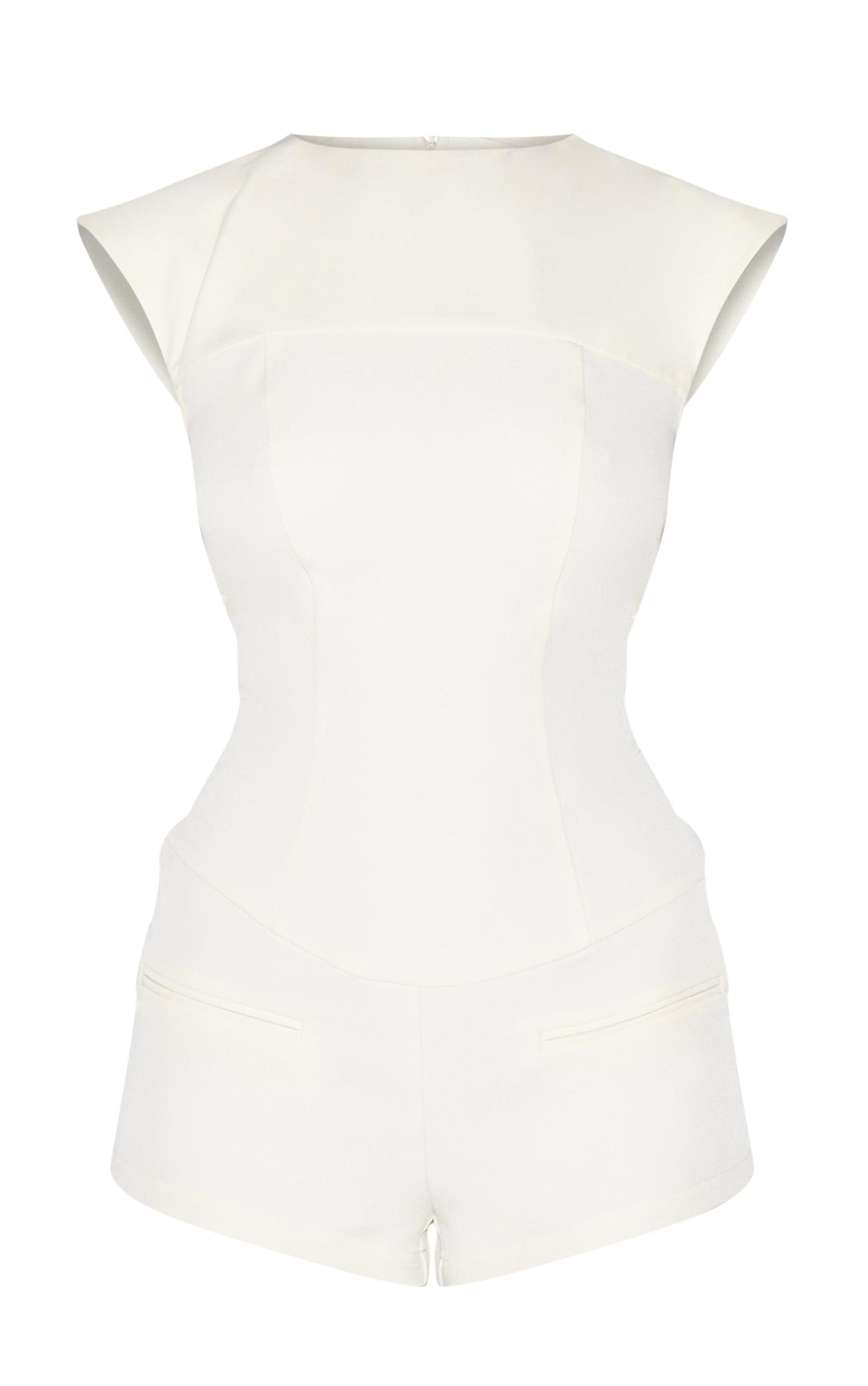 Cream Tailored Woven Boatneck Cap Sleeve Romper Product Image