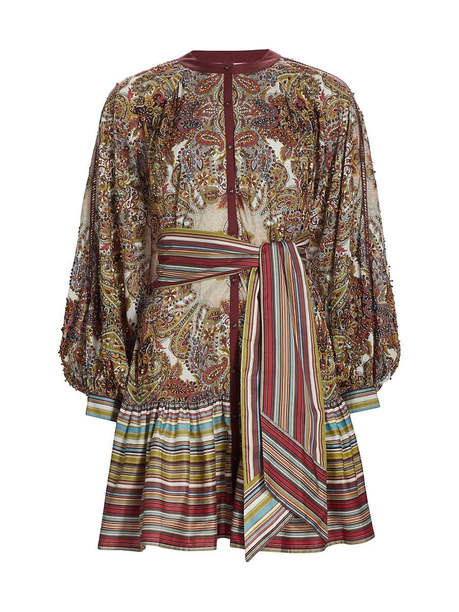 Womens Printed Balloon-Sleeve Shirtdress Product Image