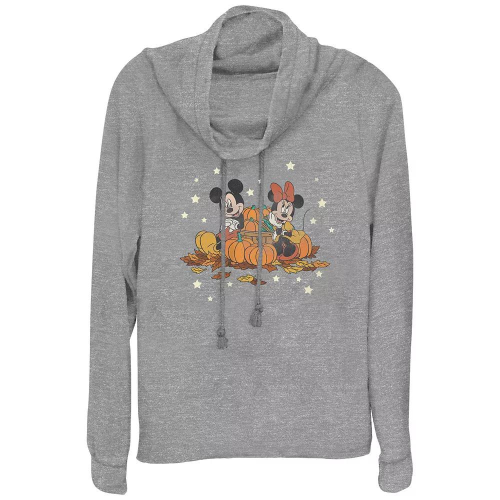 Disney's Mickey Mouse And Minnie Mouse Pumpkin Harvest Women's Cowlneck Graphic Lightweight Long Sleeve,  Product Image