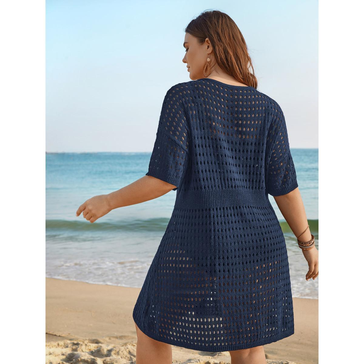 Plus Size Cut-Out Waist-Cinched Button Swim Cover-Up Women's Swimwear Black Resort Loose Cut-Out Curve Swim Cover Ups BloomChic 26/4X Product Image