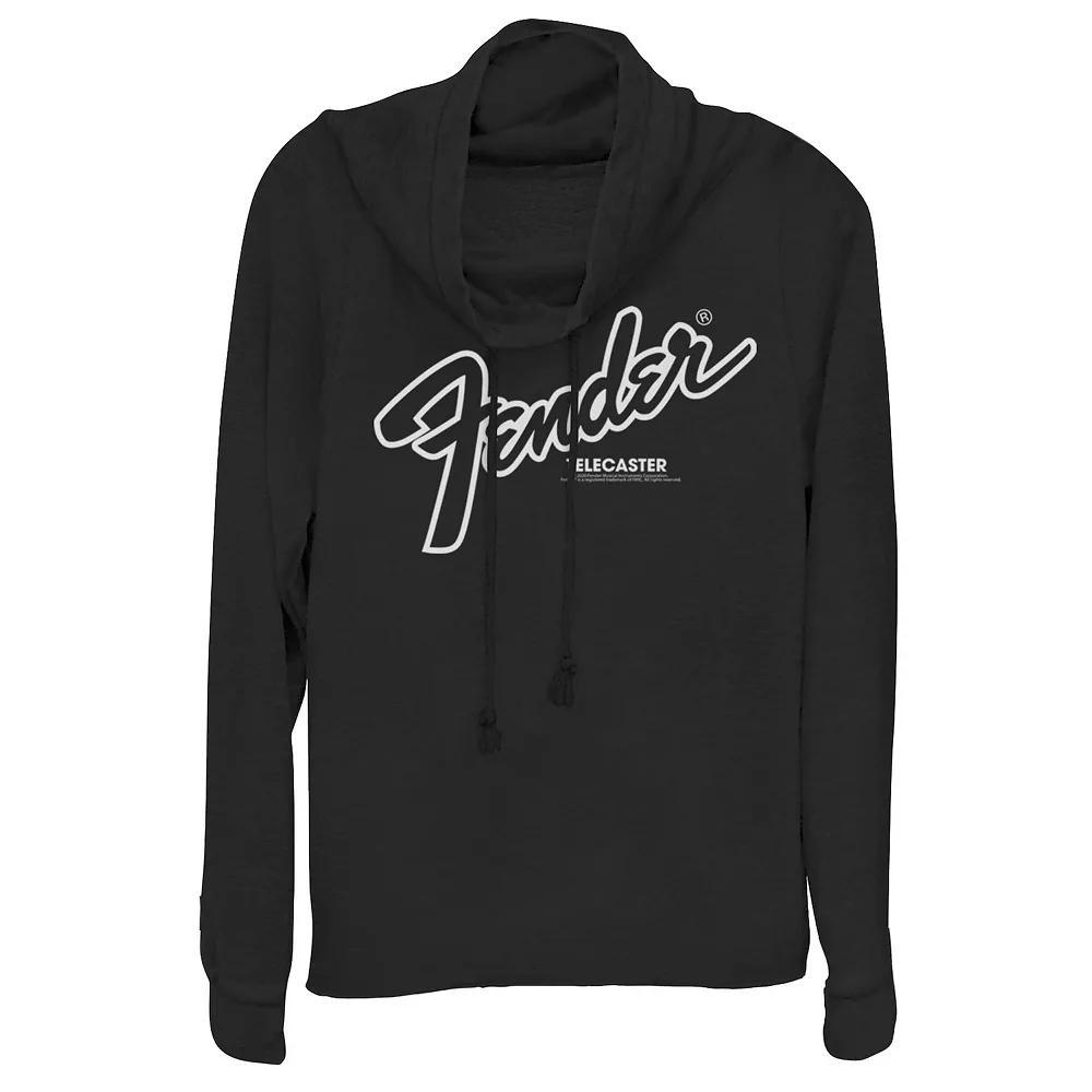 Juniors' Fender Telecaster Logo Outline Cowlneck Graphic Lightweight Long Sleeve, Girl's, Size: XXL, Black Product Image