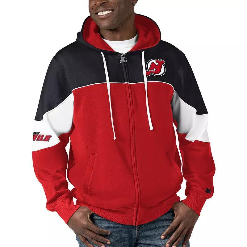 Mens Starter Red/Black New Jersey Devils Power Forward Full-Zip Hoodie Product Image