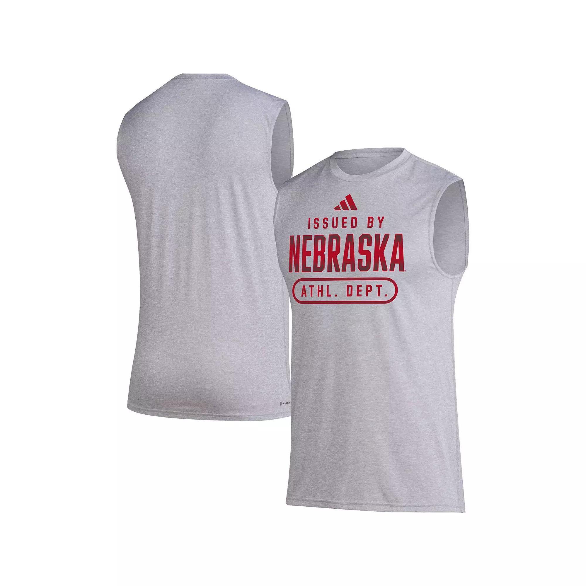 Men's adidas Heather Gray Nebraska Huskers Sideline AEROREADY Pregame Tank Top, Size: Medium, Grey Product Image