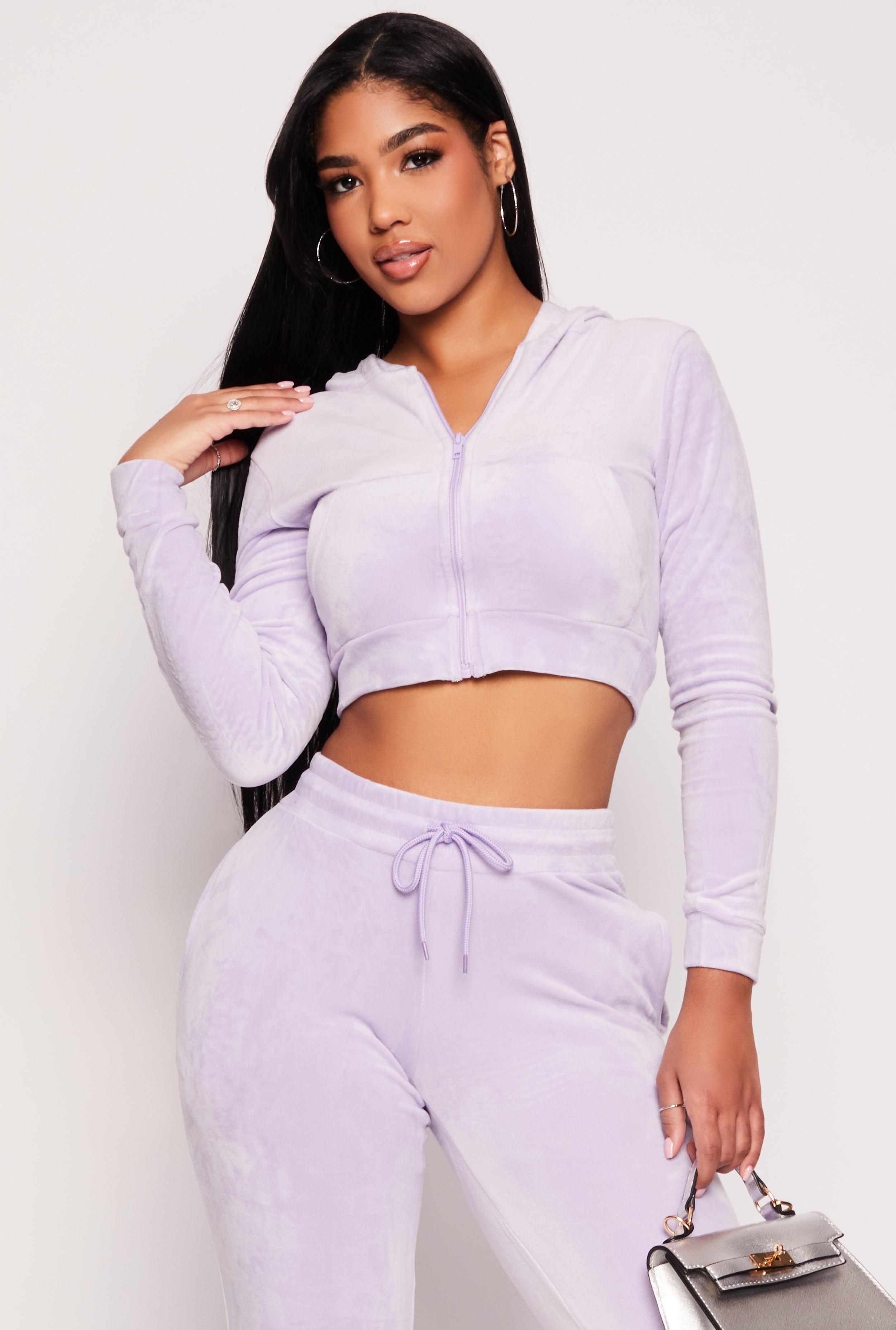 Womens Velour Zip Front Cropped Hoodie Product Image