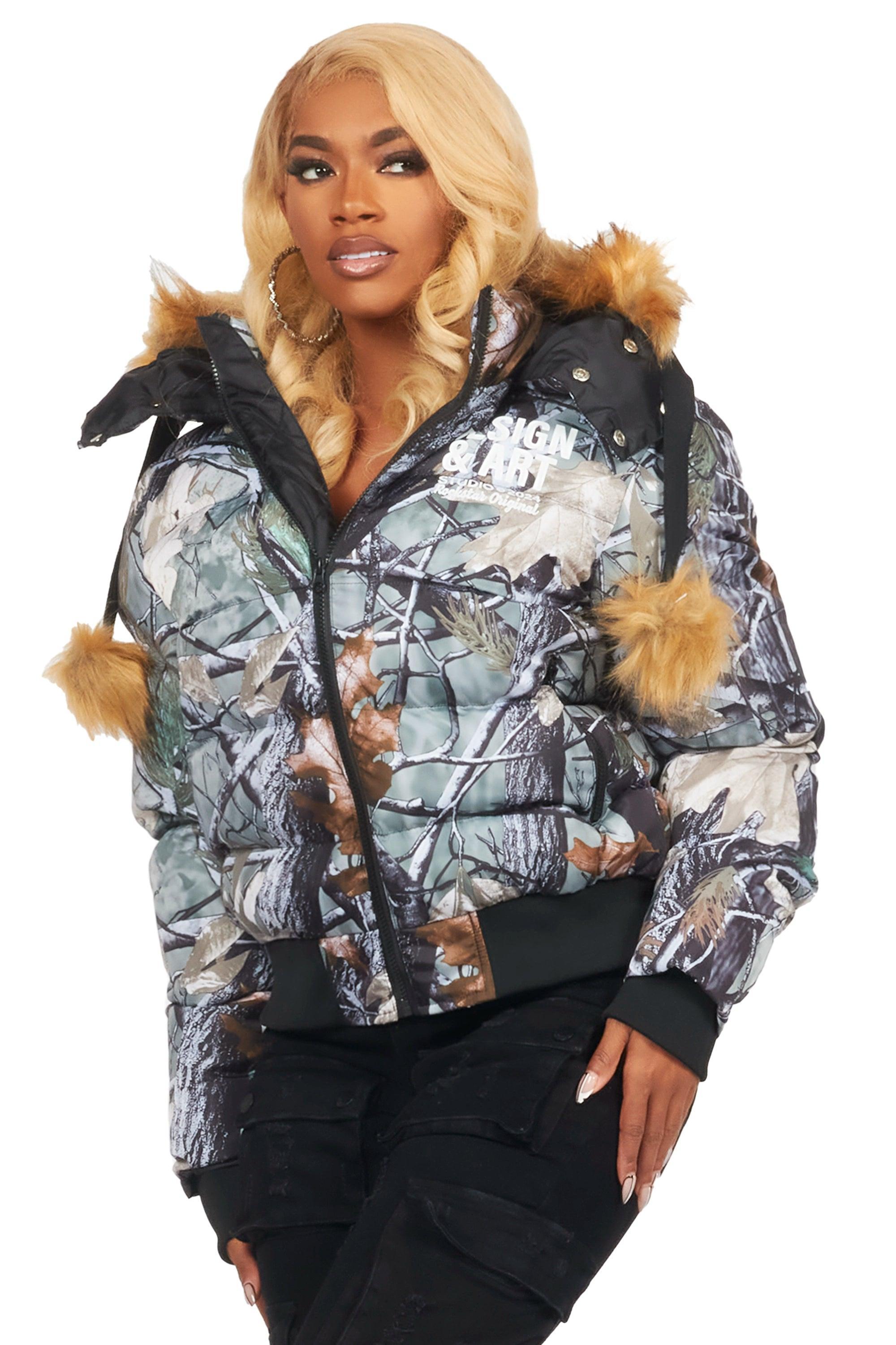 Benita Grey Tree Camo Puffer Jacket Female Product Image