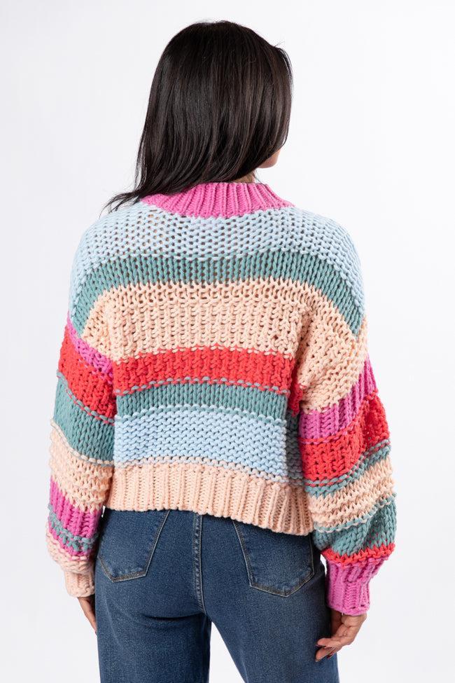 In Line Peach Multi Chunky Striped Sweater FINAL SALE Product Image