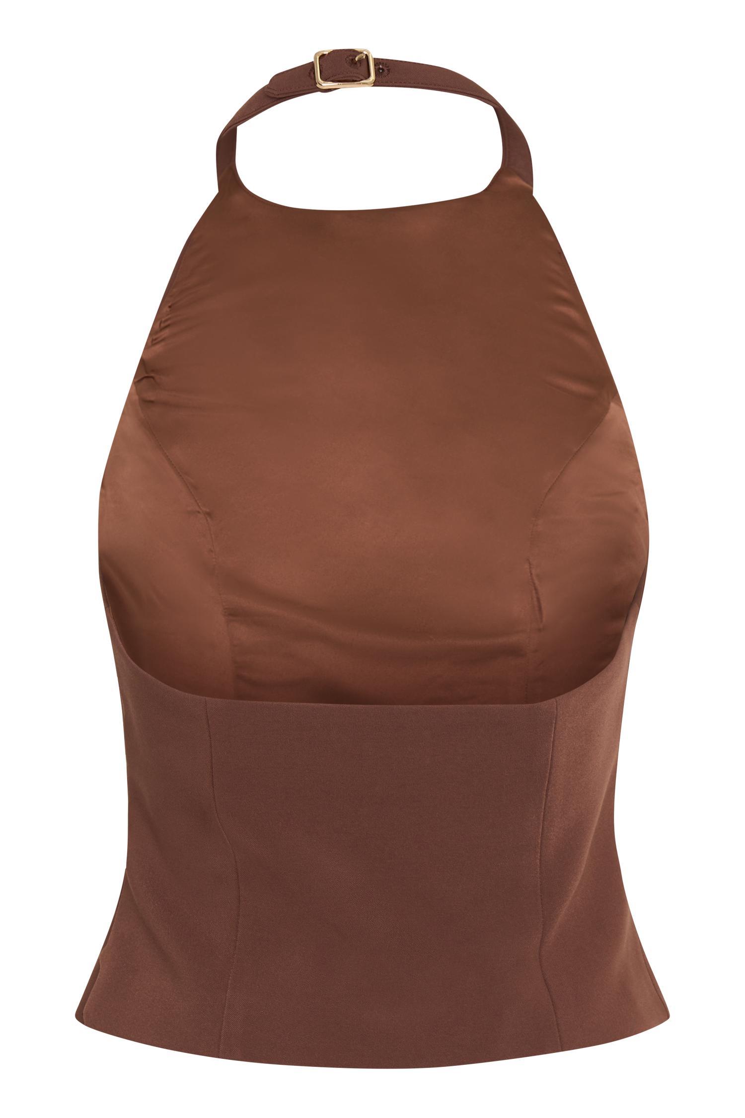 Letitia Suiting Halter Top With Buckle - Wood Product Image