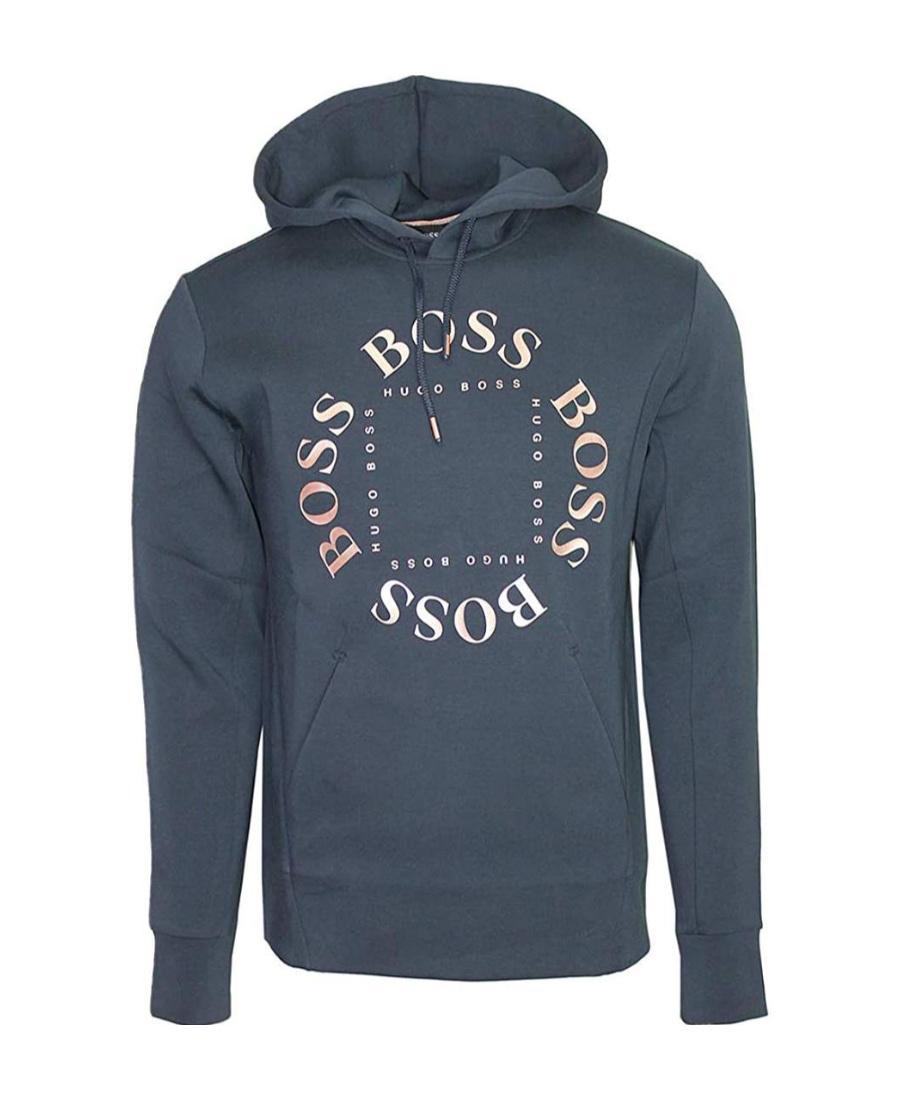 HUGO BOSS Logo Hooded Sweater In Blue Product Image