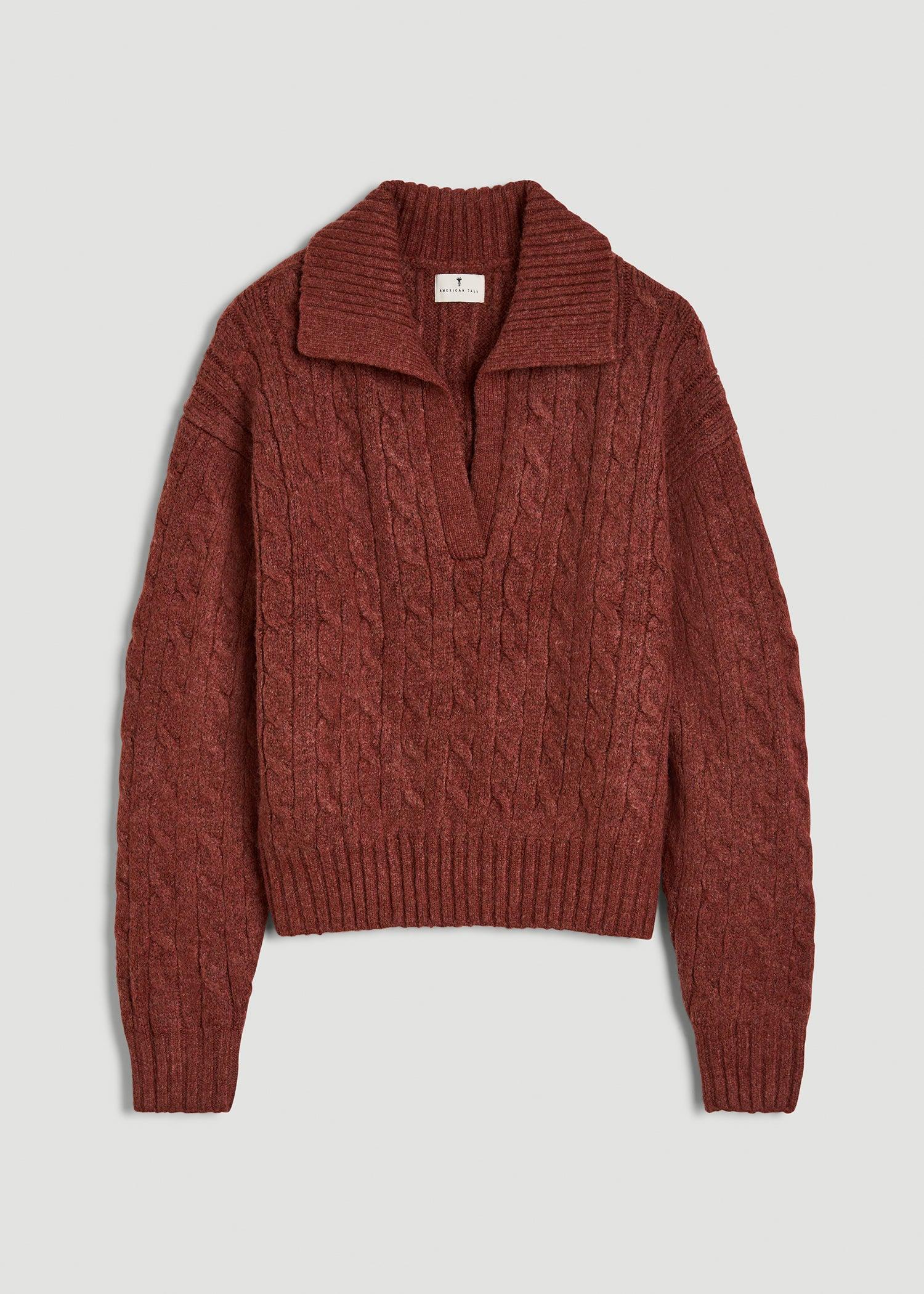 Johnny Collar Cable Knit Sweater for Tall Women in Intense Rust Female Product Image