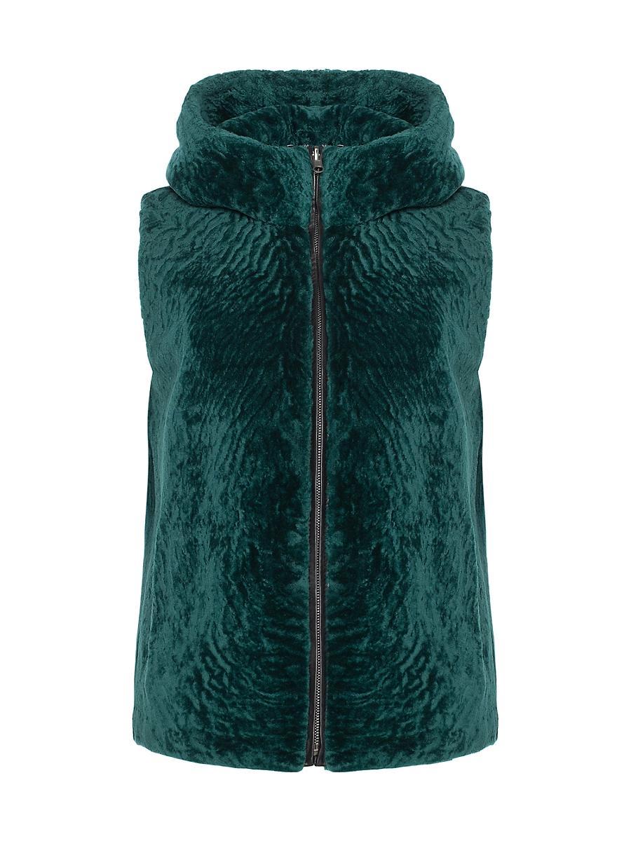 Womens Shearling Lamb Vest Hooded Reversible to Taffeta Product Image