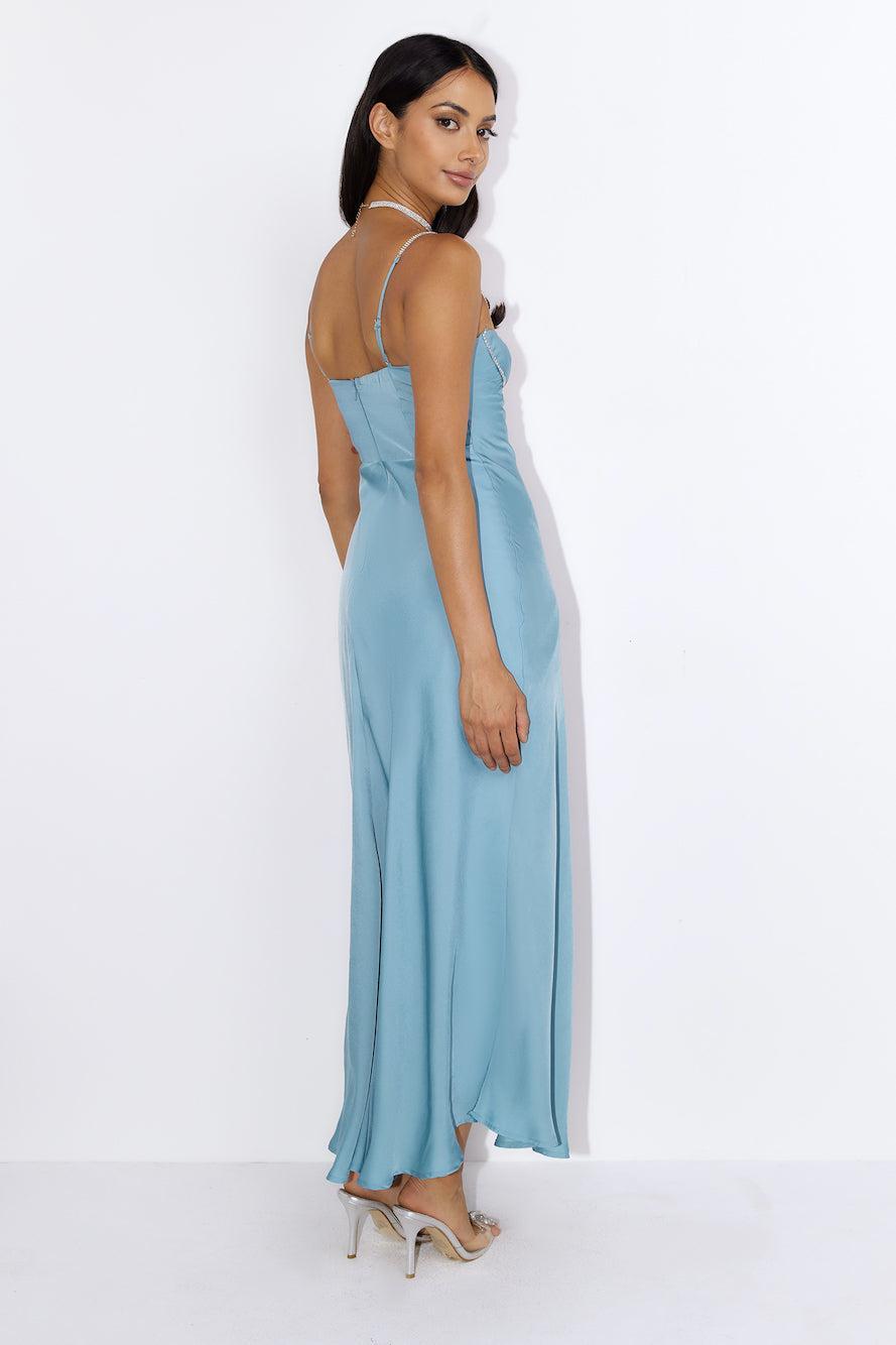 Special Details Satin Maxi Dress Blue Product Image