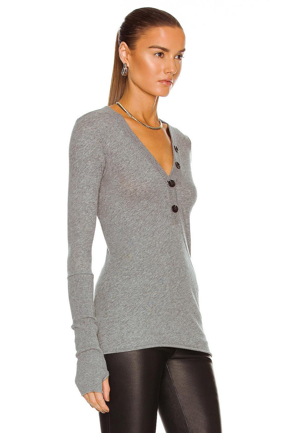 Enza Costa Cashmere Long Sleeve Cuffed Henley Top in Tan Product Image