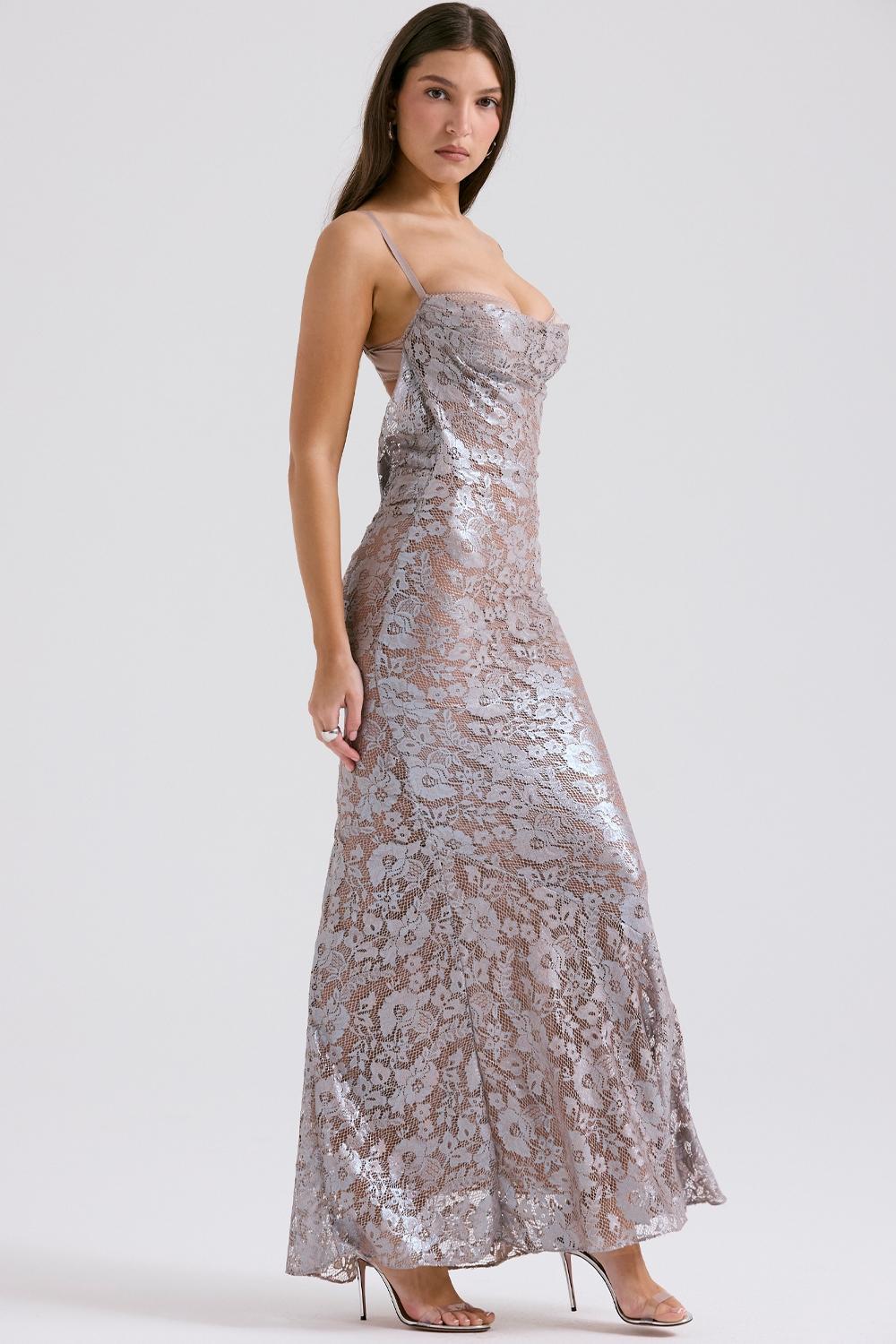 Azzurra Ice Blue Lace Godet Gown - SALE Product Image