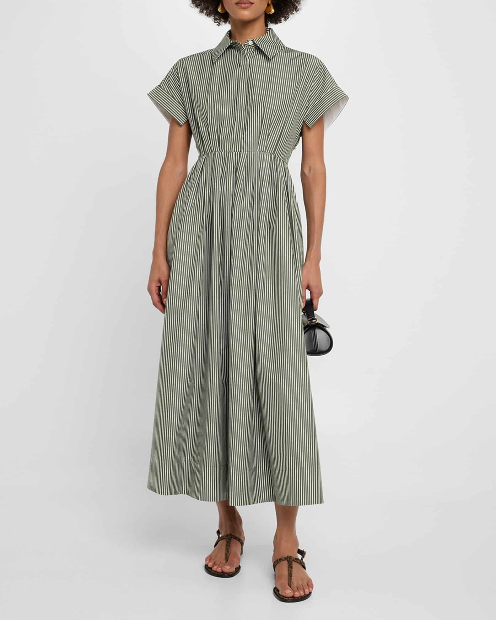 Striped Short-Sleeve Pleated Midi Shirtdress Product Image