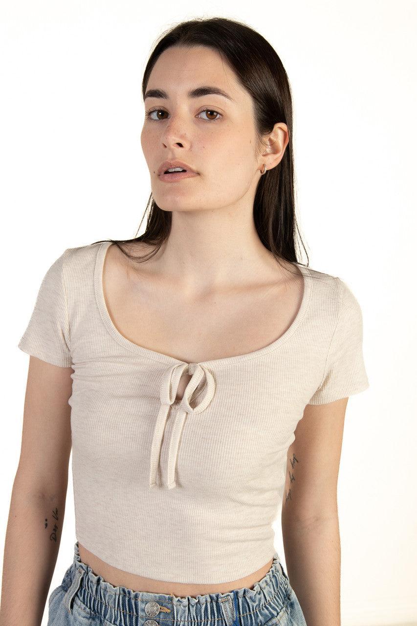 White Tie Front Ribbed Tee Product Image