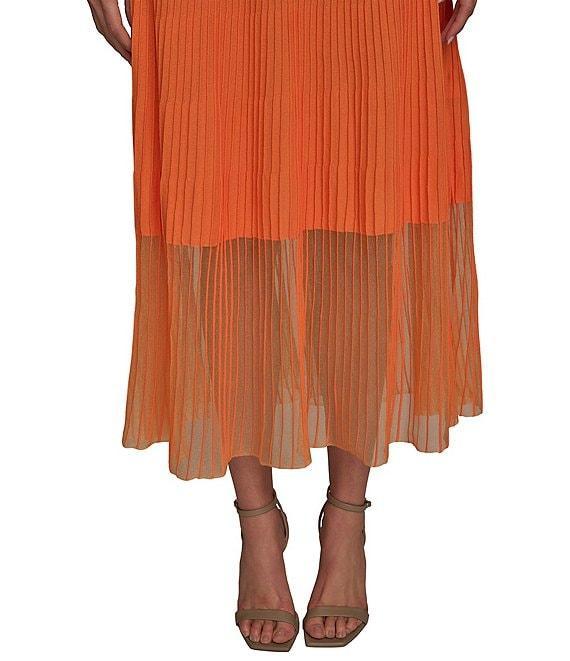 Donna Karan Mock Neck Short Sleeve Ribbed Knit Midi Dress Product Image