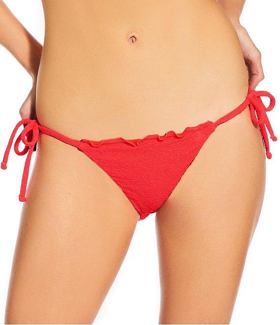 GB Solid Scrunchie Textured Lettuce Edge Tie Side Hipster Swim Bottom Product Image