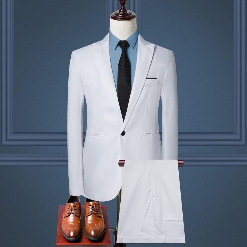 Set: Peak Lapel Single-Button Blazer + Tapered Dress Pants Product Image