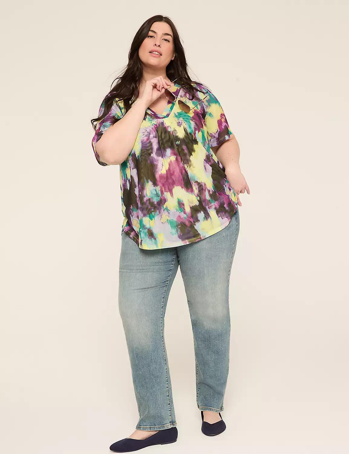 Mesh Flutter-Sleeve V-Neck Top Product Image