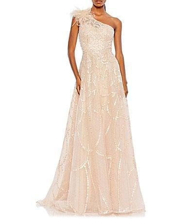 Womens Sequin & Feather-Embellished Gown Product Image