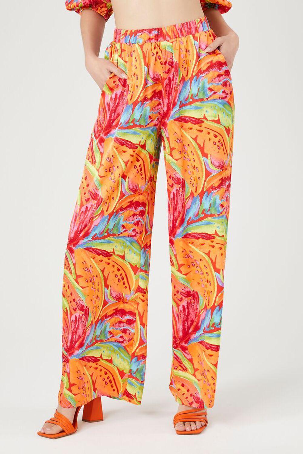 Satin Tropical Leaf Print Pants | Forever 21 Product Image