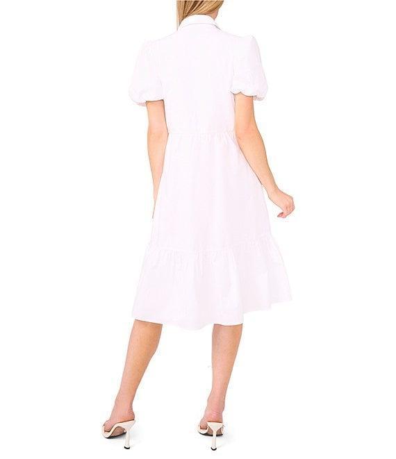 CeCe Woven Collared Neckline Short Bubble Sleeve Bow Tiered Midi Dress Product Image