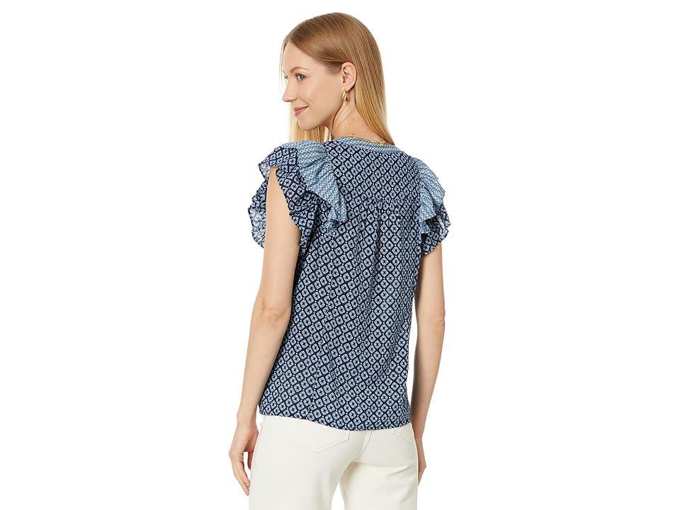 Vineyard Vines Button Front Flutter Sleeve Top (Chelsea Geo- ) Women's Clothing Product Image