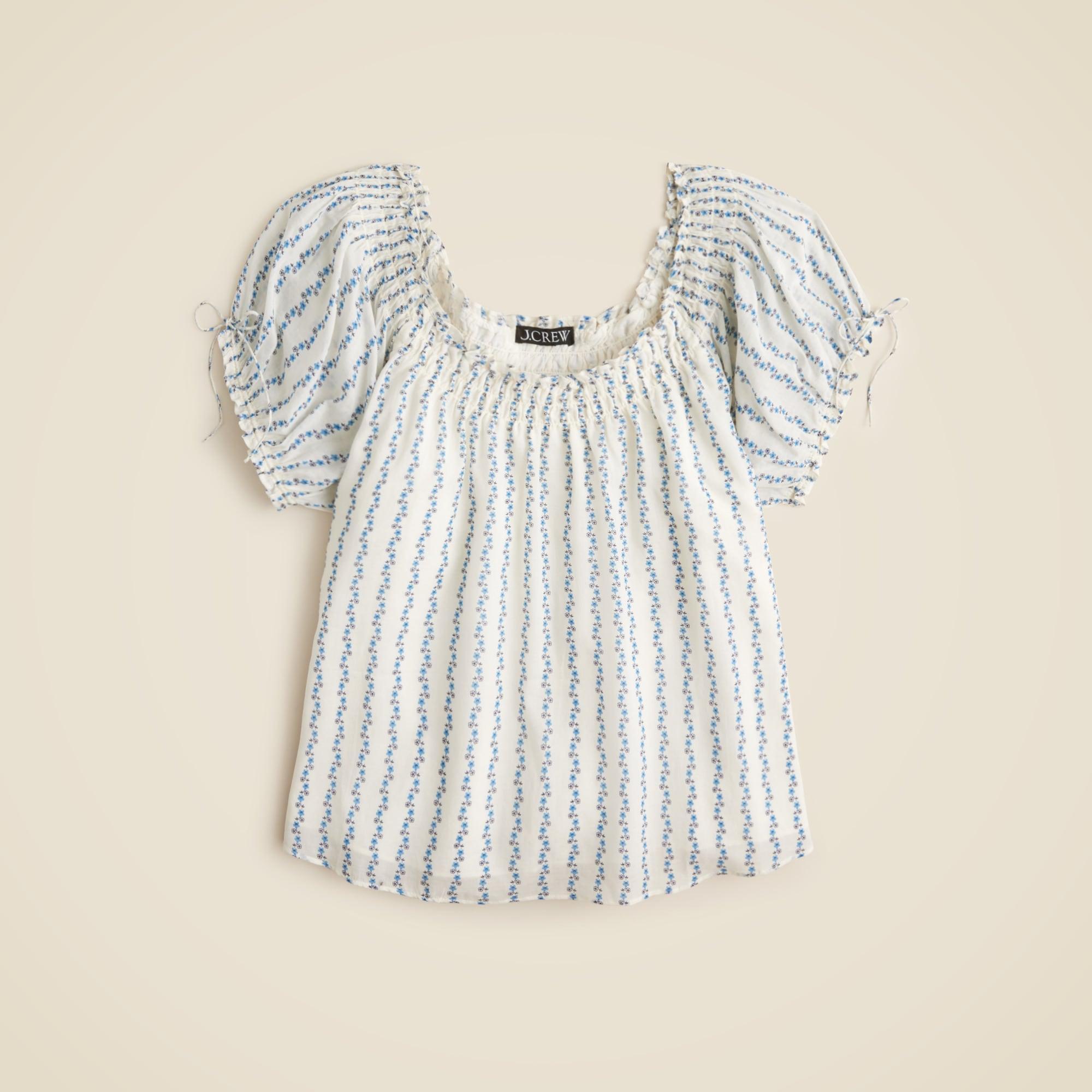 Smocked ruffle-trim top in blue daisy print Product Image