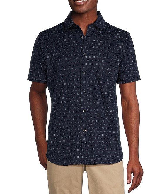 Cremieux Blue Label Geo Print Cotton Interlock Short Sleeve Coatfront Shirt Product Image