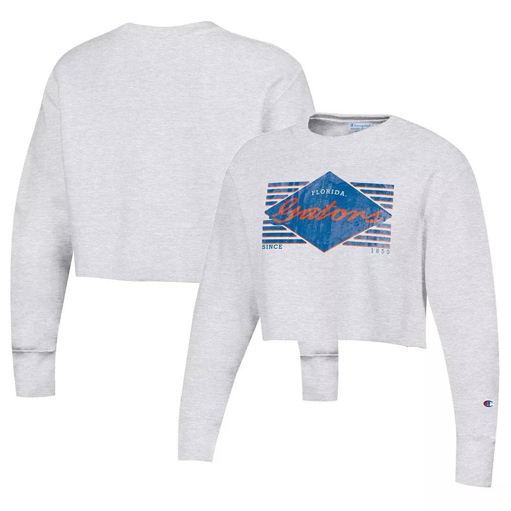 Women's Champion Heather Gray Harvard Crimson Reverse WeaveÂ Cropped Pullover Sweatshirt,  Product Image